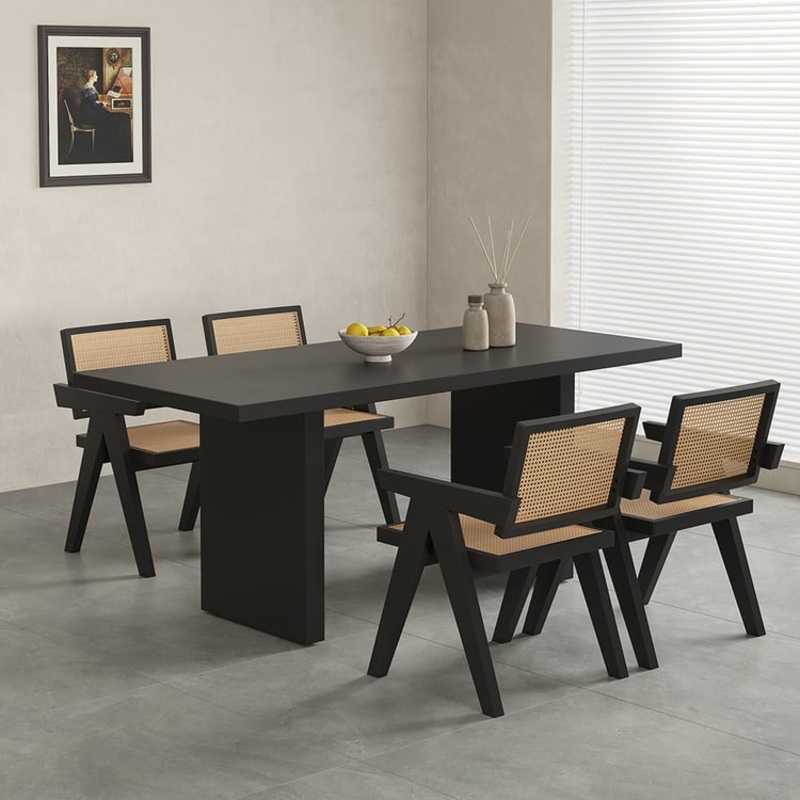 Upoak Series 63″ Farmhouse Rectangle Wood Dining Table Black Seats 4-6 People