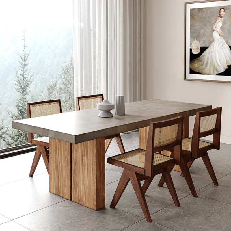 Upoak Series 63″ Farmhouse Rectangle Wood Dining Table Natural Seats 4-6 People