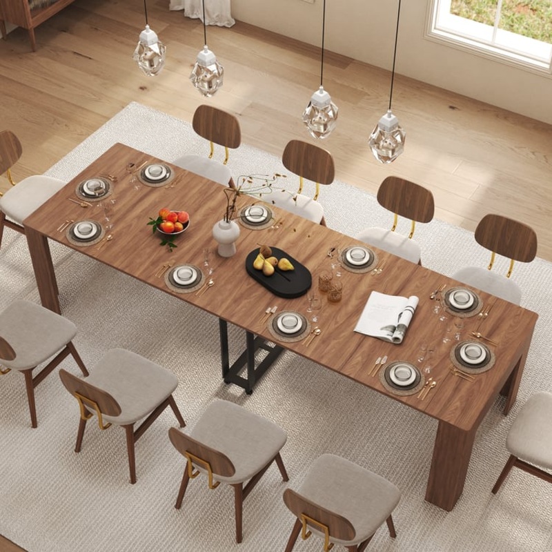 20″-118″ Rectangle Extendable Rubber Wood Dining Table Walnut Seats 10-12