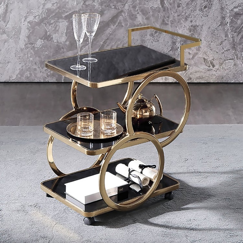25.6″ Modern 3-Tier Bar Cart Black & Gold