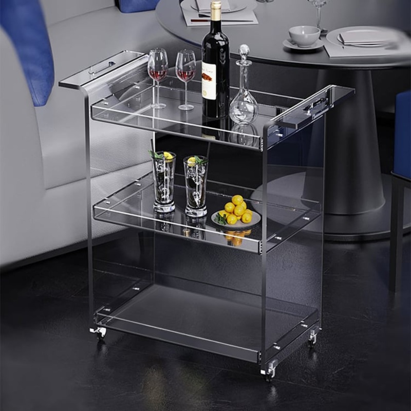 27.6″ Modern Acrylic Bar Cart with Handles