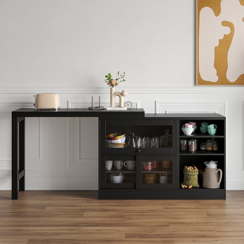 47.2″ Farmhouse Extendable Wood Sideboards and Cabinets Black with Ample Storage