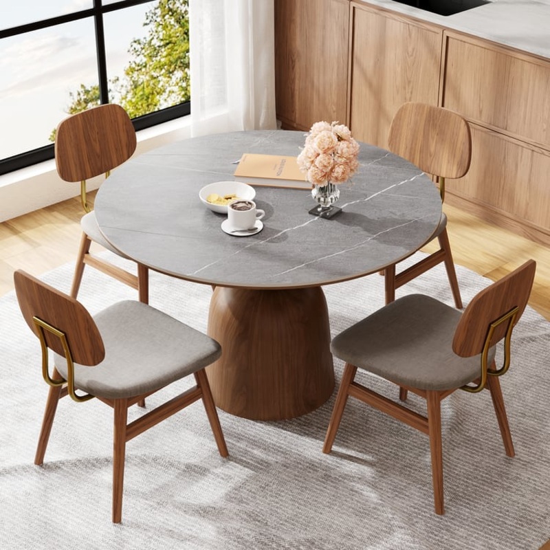 47.24″ Modern Extendable Round Dining Table Seats 4-6 People Gray