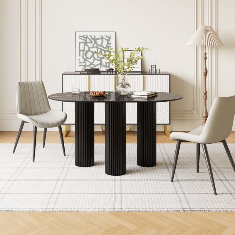 55.1″ Modern Round SinteredStone Dining Table Seats 4-6 People
