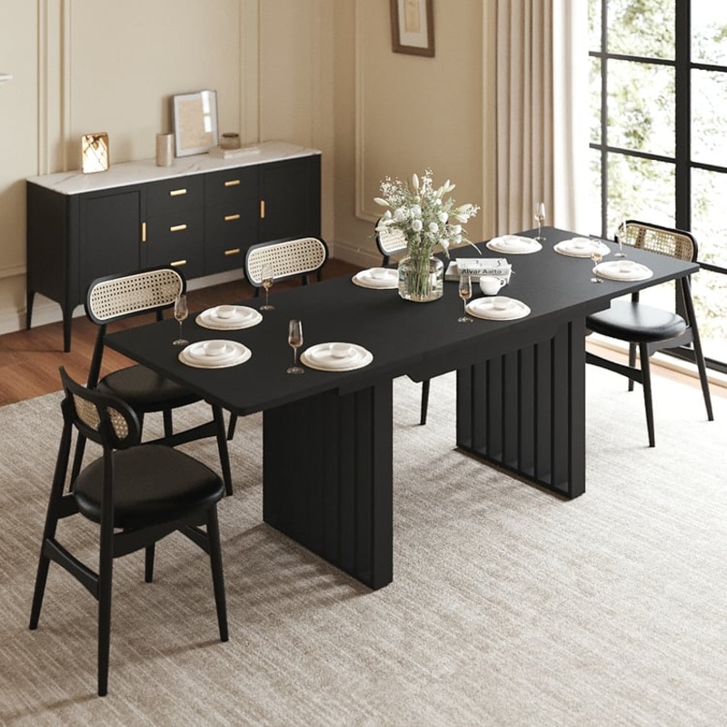 55″-87″ Extendable Dining Table Black Seats 4-8 People