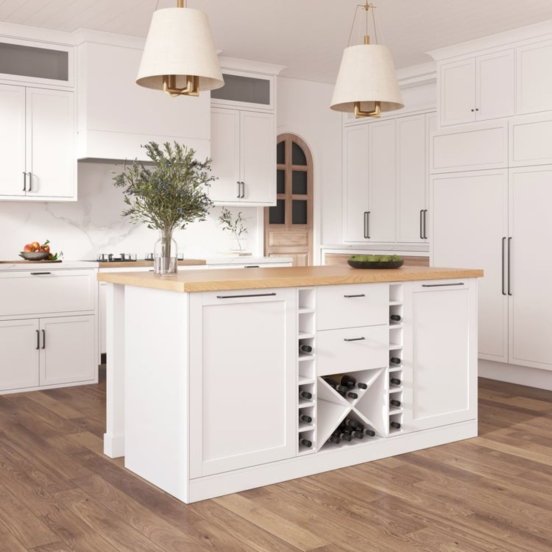 59.1” Modern Natural &White Kitchen lsland with Wine Storage