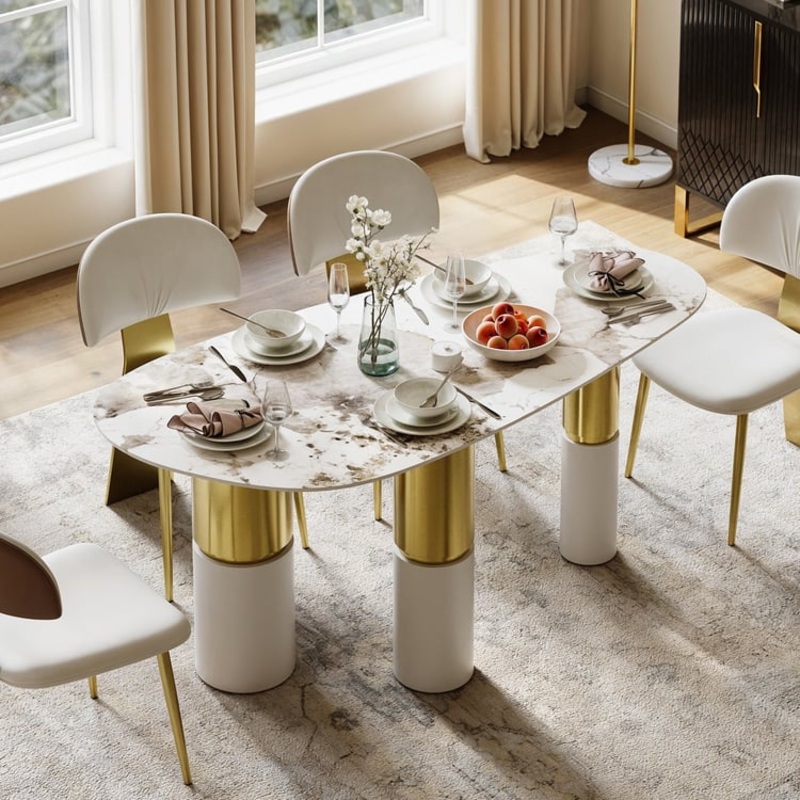 63″ Sintered Stone Pebble Dining Table with 3 Legs Seats 4-6 People