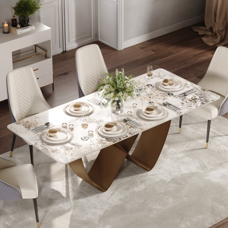 71″ Sintered Stone Rectangular Dining Table with Butterfly Base Seats 6-8 People