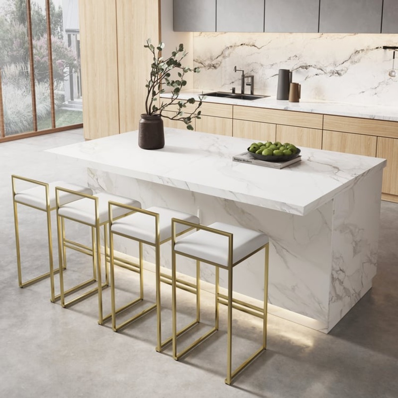 72″ Japandi Style Wood Kitchen Island with Multi-Storage and LED Light White