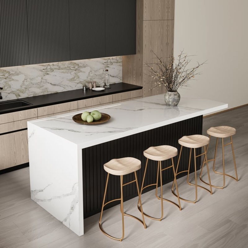 72″ Sintered Stone Top Kitchen Island with Storage White & Black