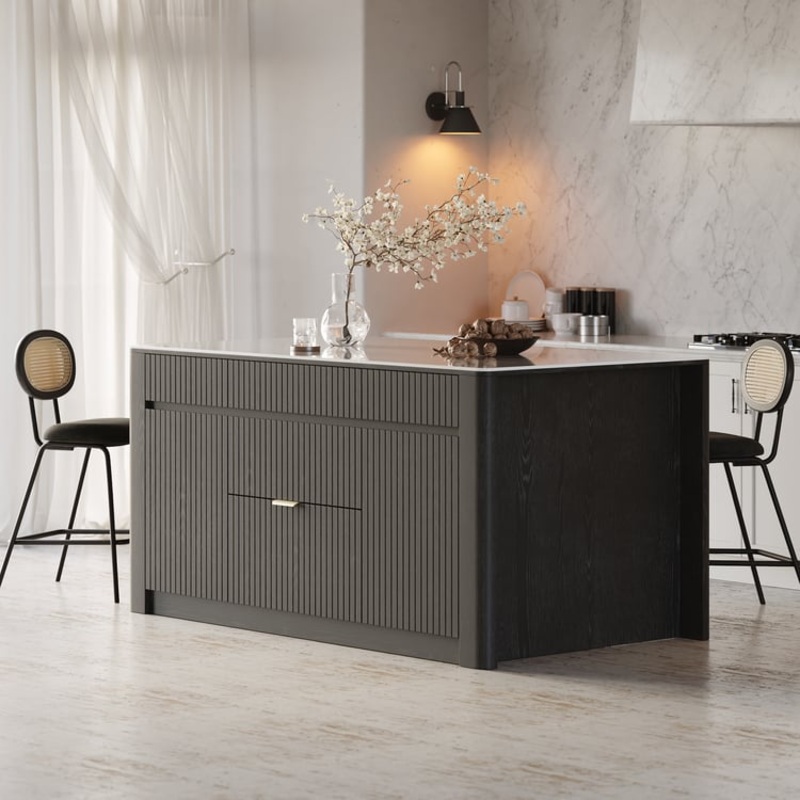 72″ Sintered Stone Top Solid Wood Kitchen Island with Storage in Black