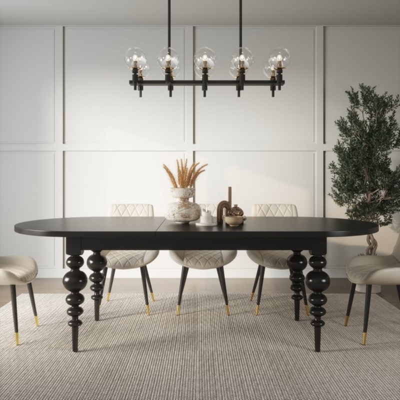 79″-94″ Mid-Century Oval Extendable Dining Table Black Seats 6-10 People