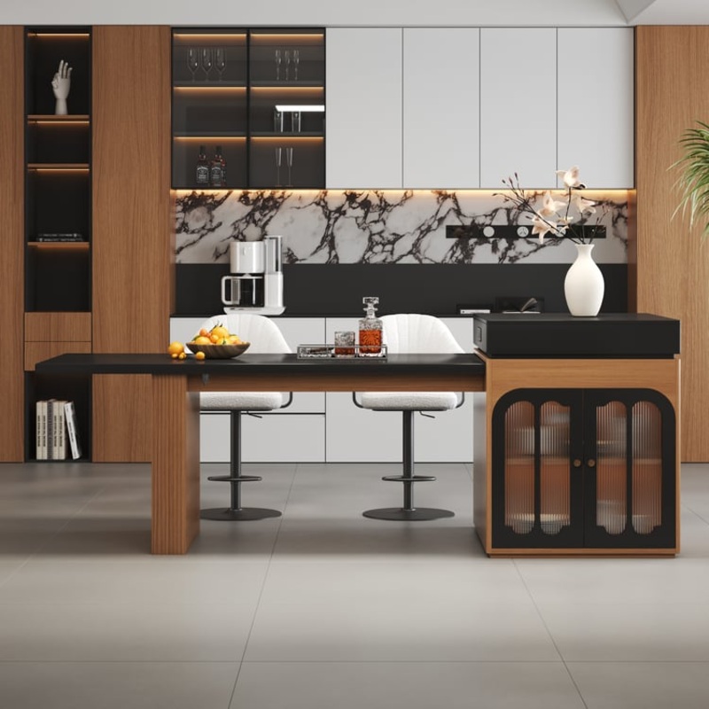 81”-98″ Modern Extendable Kitchen lsland with Charging Station & Storage