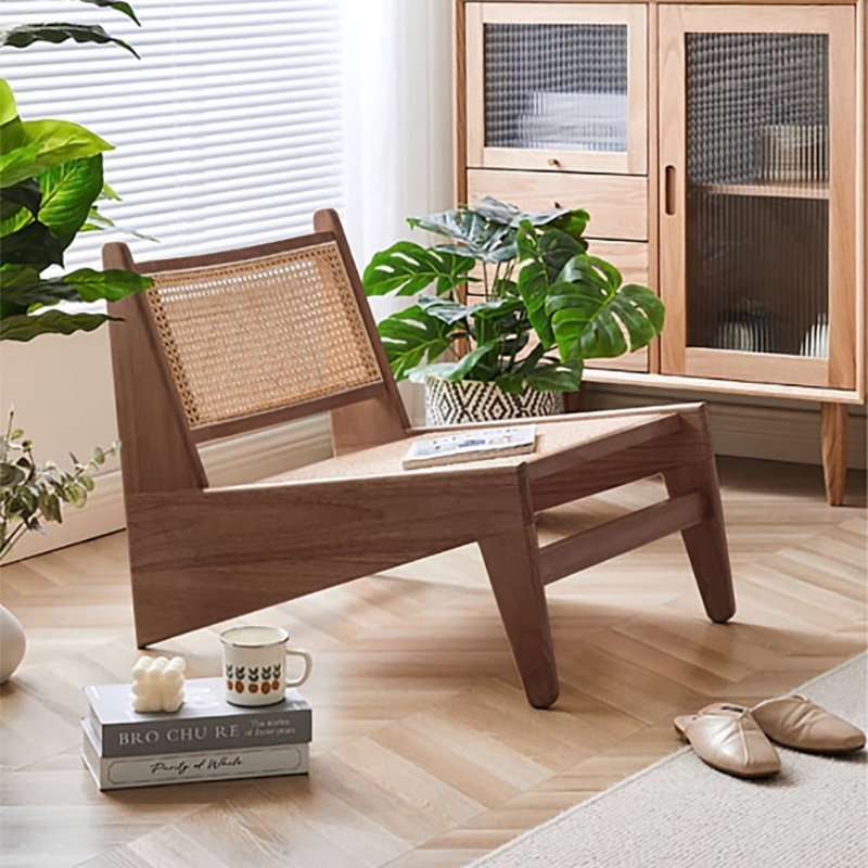 Walnut Rattan Ash Wood Lounge Accent Chair