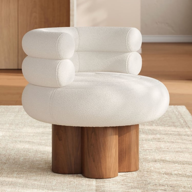 Swivel Boucle Barrel Armless Solid Wood Accent Chair
