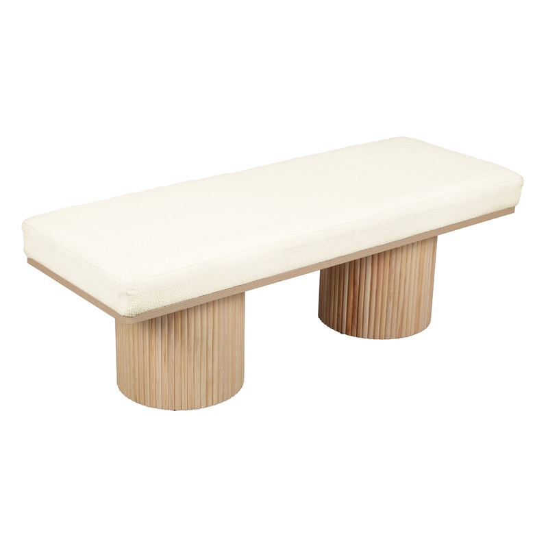 Teo Natural Wood Fluted Pillar Leg Upholstered Bench