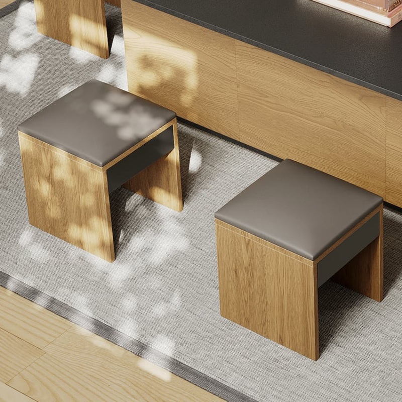 11″ Faux Leather Walnut Upholstered Stools Set of 2(2-Piece)