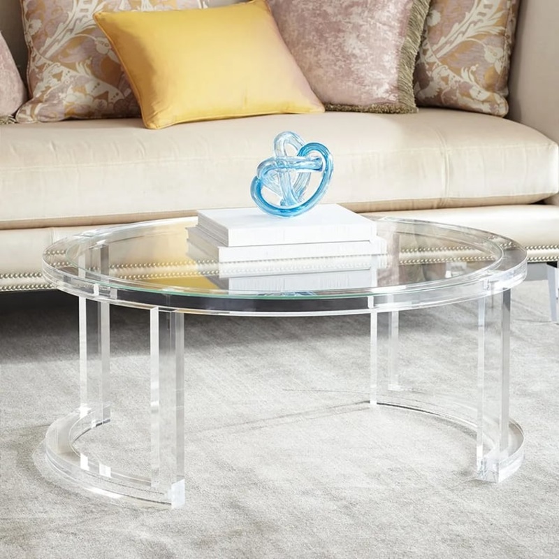 31.5″ Modern Round Acrylic Coffee Table for Living Room with Tempered Glass Top
