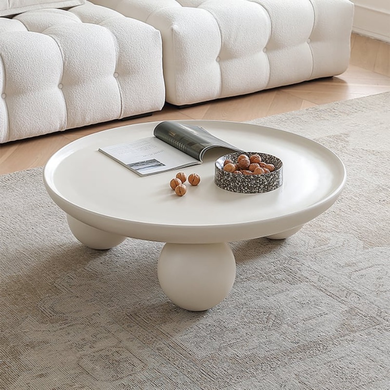 31.5″ Modern Round White Block Coffee Table with Spherical Legs