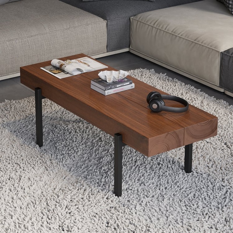 39″ Rustic Narrow Coffee Table Pine Wood Top for Small Space