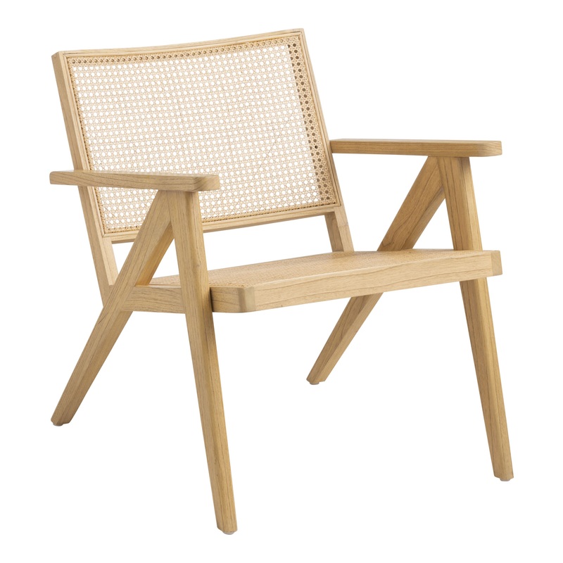 Shea Natural Wood and Rattan Cane A Frame Chair