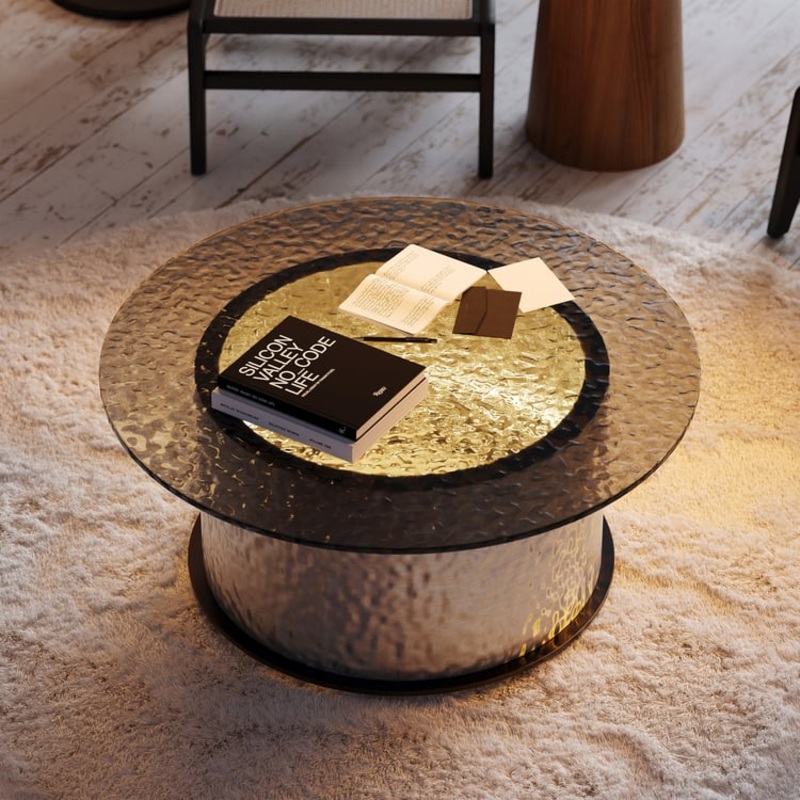 32″ Round Glass Top Led Coffee Table