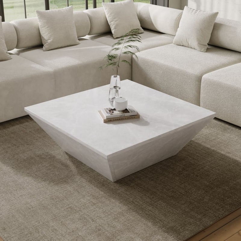 39″ Modern Square Travertine Veneer Coffee Table With Drawer