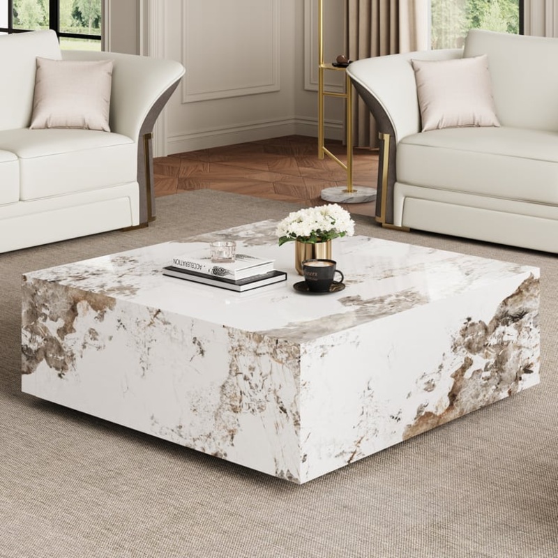 39″ Square Sintered Stone Block Coffee Table With Storage