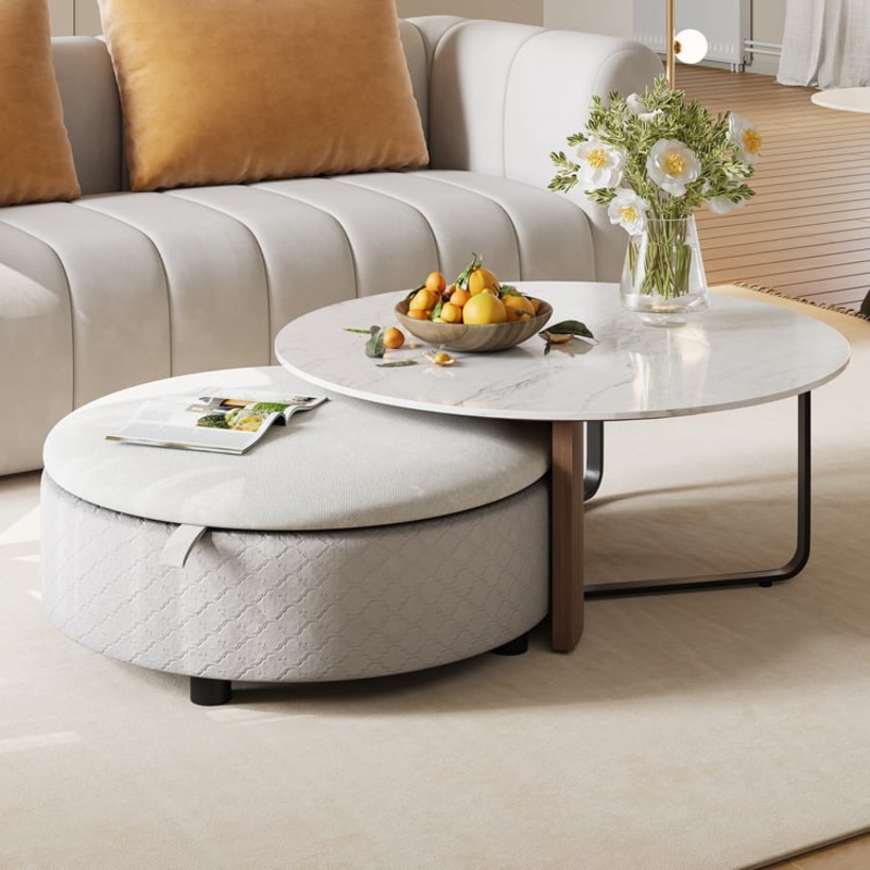 Sintered Stone Top Nesting Coffee Table Set with Ottoman Storage(30″-35″)