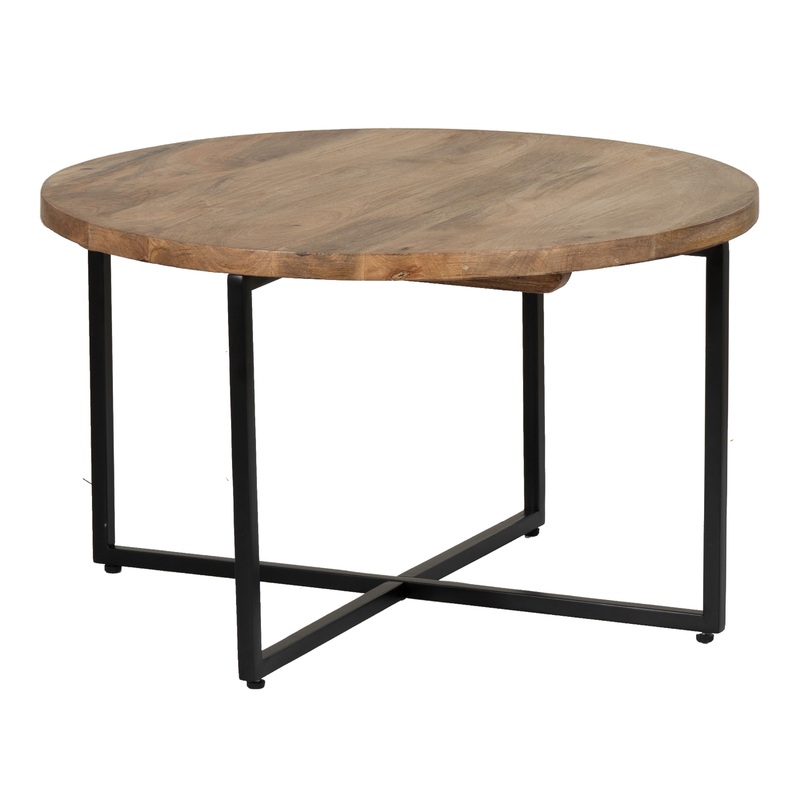 Tristan Round Wood and Black Metal Coffee Table