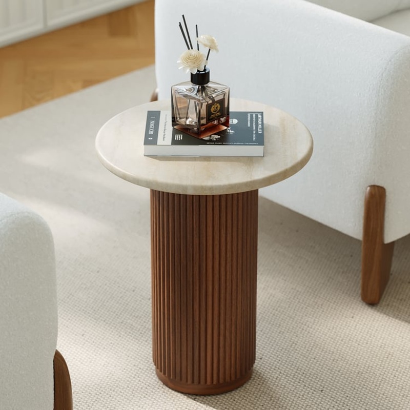 16″ Faux Marble Side Table with Wood Base