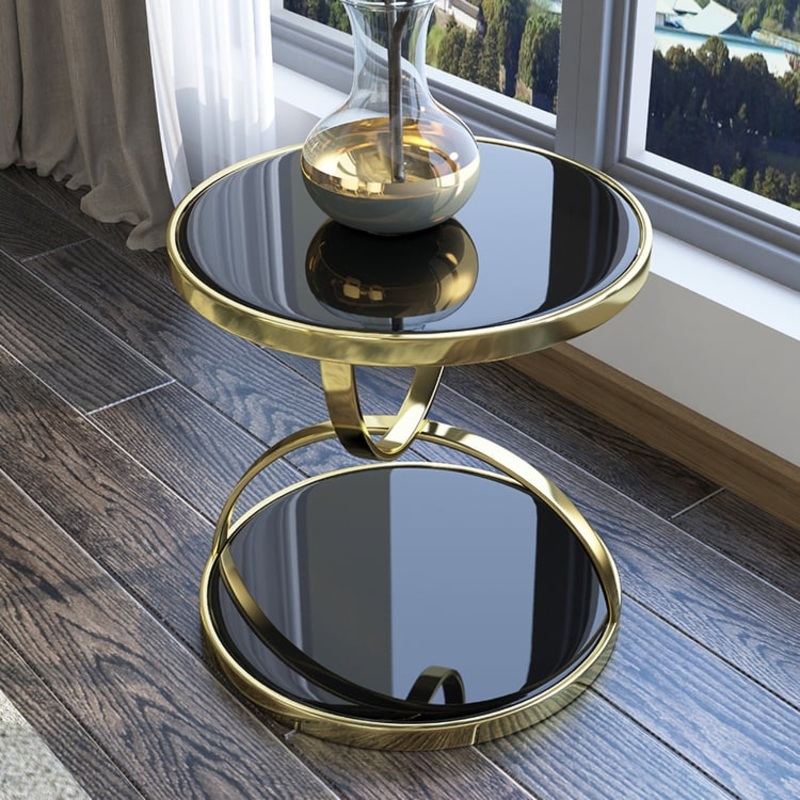 20″ Round Tempered Glass Gold Side Table