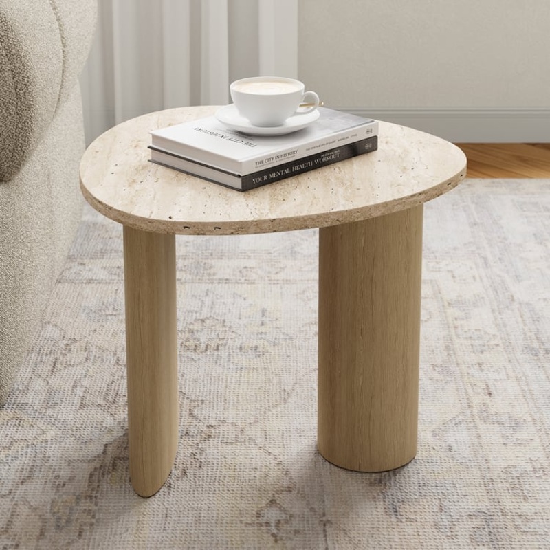 22″ Abstract Travertine Natural Side Table