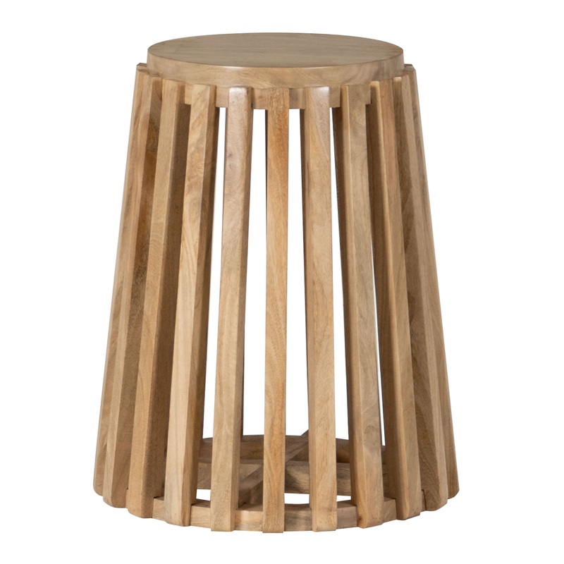 Alban Round Slatted Mango Wood Side Table