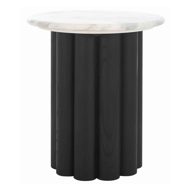 Seth White Marble Top and Black Wood Pedestal Side Table