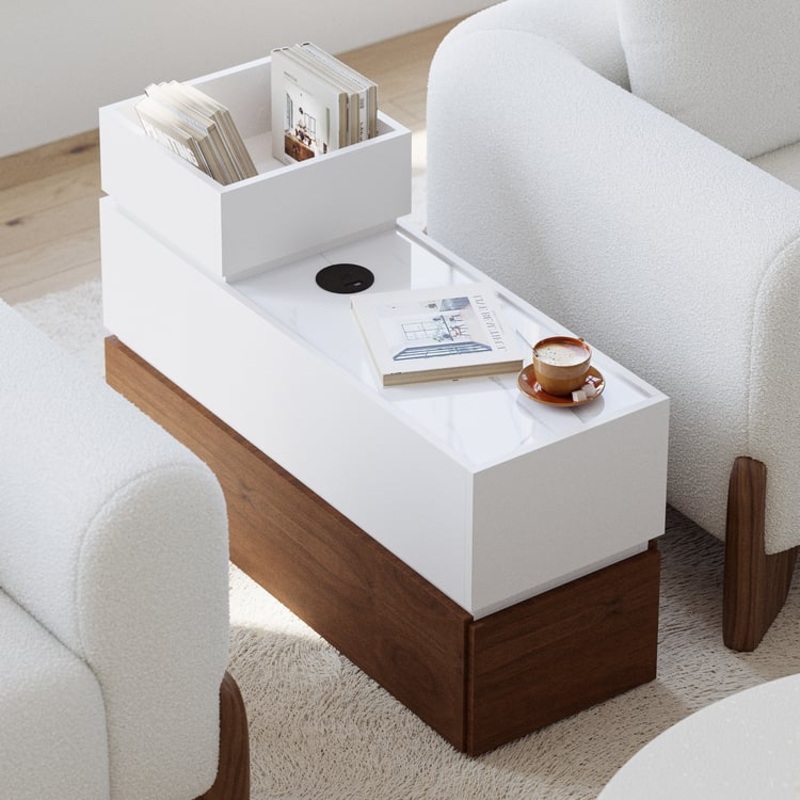 Sintered Stone Top Narrow Smart Side Table with Storage