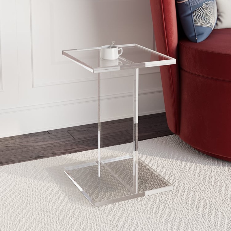 Square Clear Acrylic End Table Modern Side Table