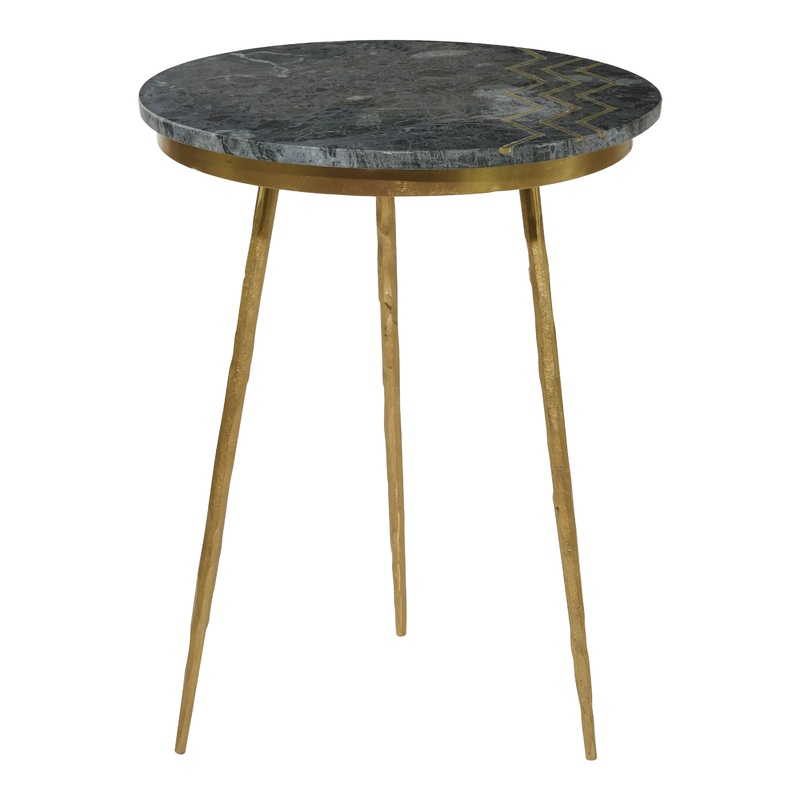Suncrest Round Green Marble and Gold Metal Side Table