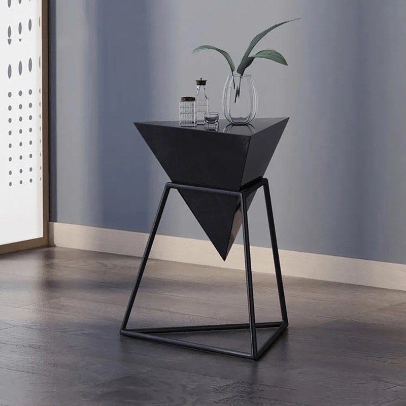 Triangle Wood Side Table with Metal Base