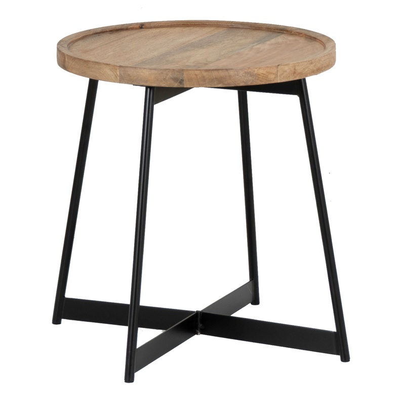 Tristan Round Wood and Black Metal Side Table