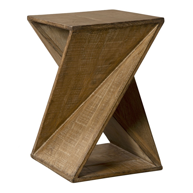 Twist Natural Reclaimed Pine Wood Geometric End Table
