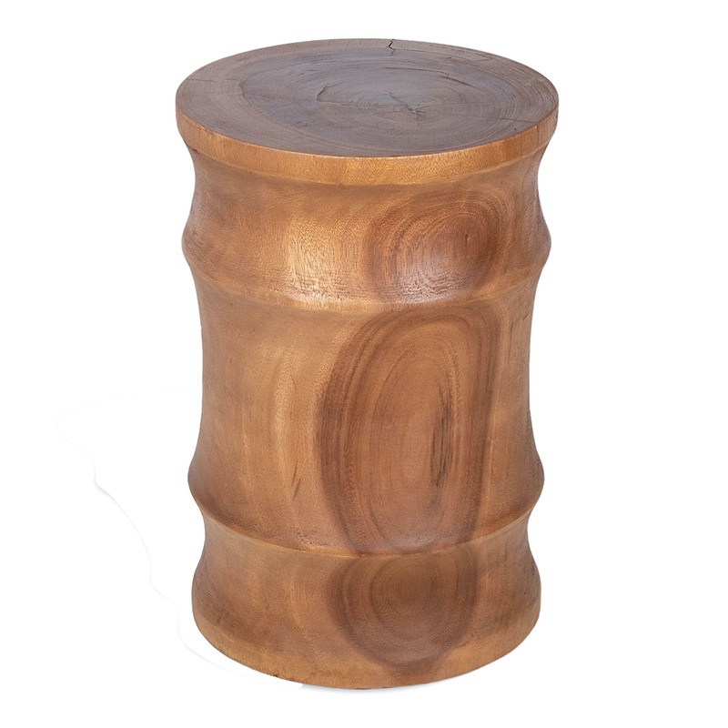 Windus Round Light Brown Wood Ribbed Side Table