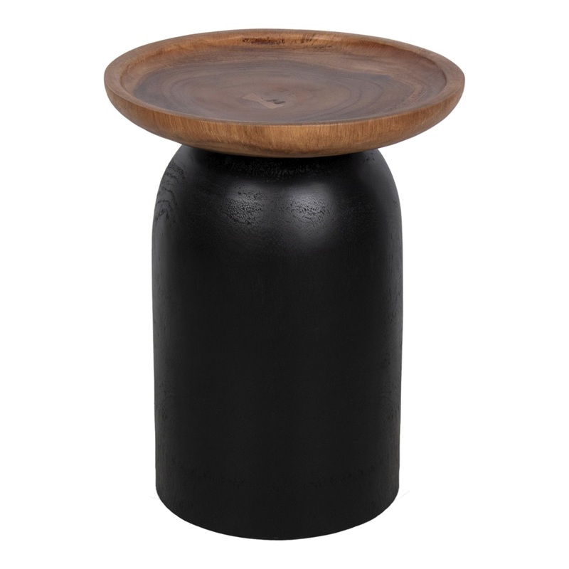 Windward Round Black and Natural Hand Carved Wood Side Table
