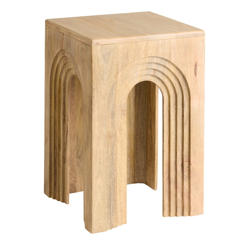 Abel Distressed Natural Carved Wood Arch End Table