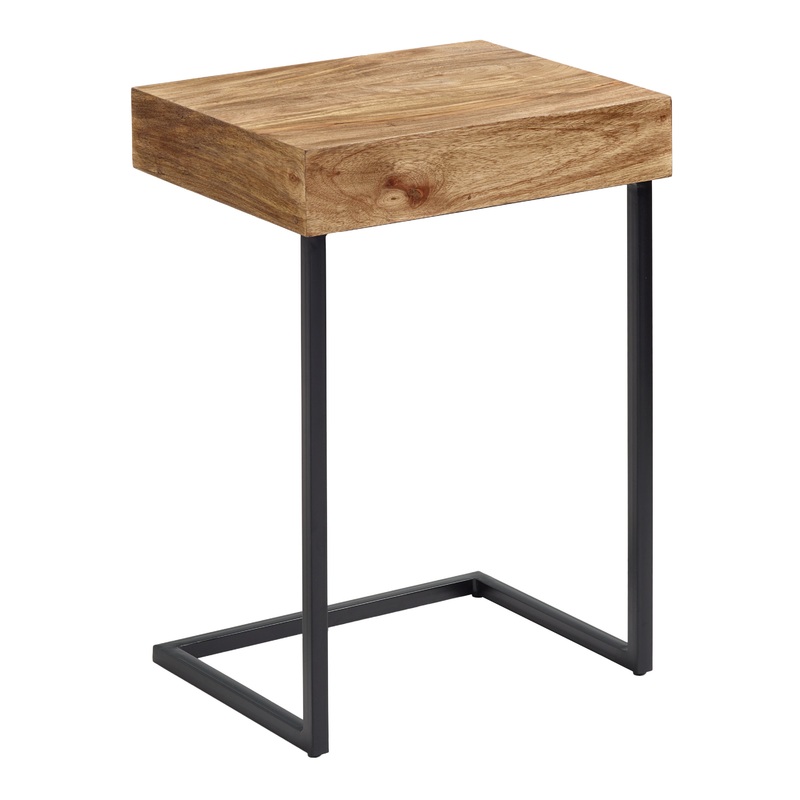 Alec Wood and Black Metal Laptop C Table With Shelf