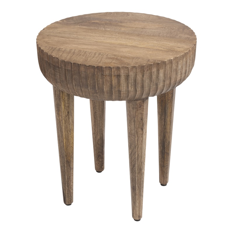 Safiya Round Natural Carved Mango Wood Side Table