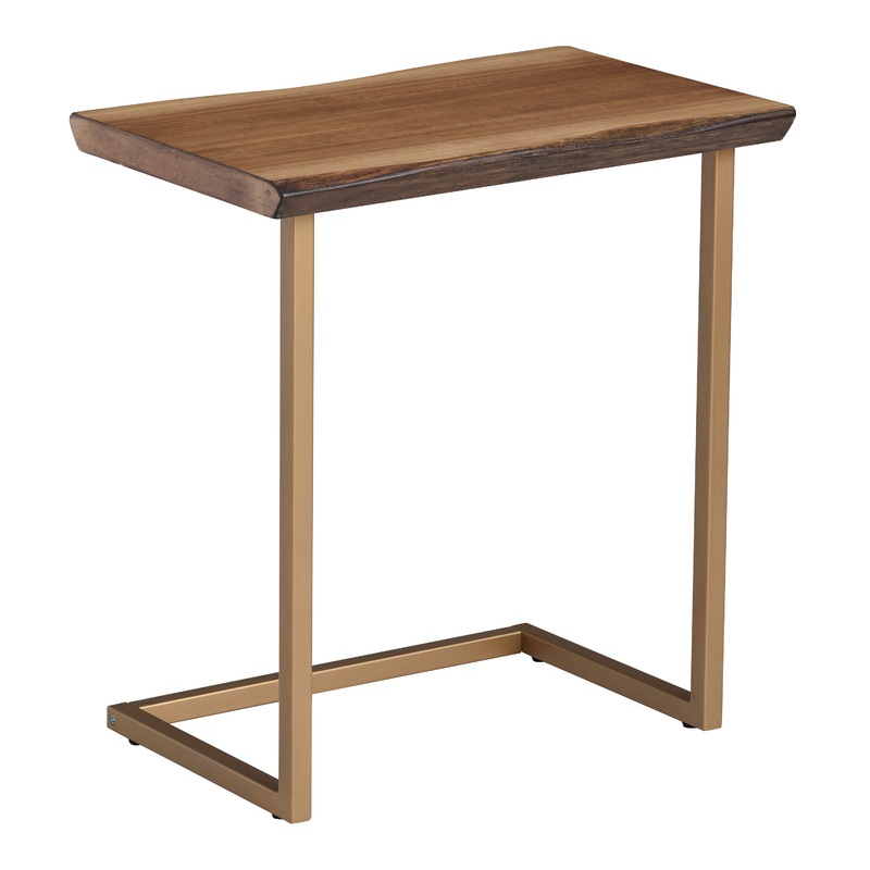 Sloan Faux Live Edge Wood and Gold Metal Laptop C Table