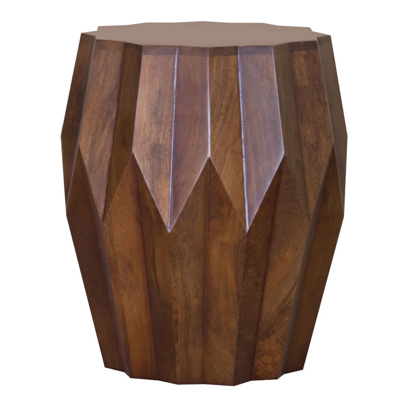 Tallis Round Mango Wood Faceted Geo End Table