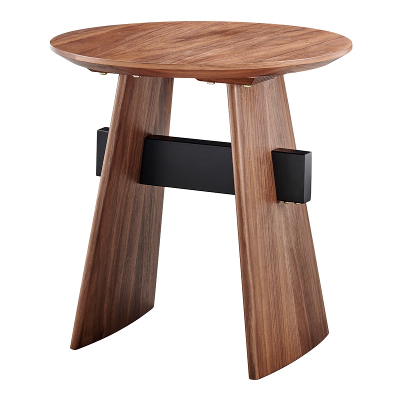 Thrale Round Walnut Brown Wood And Black Metal Side Table