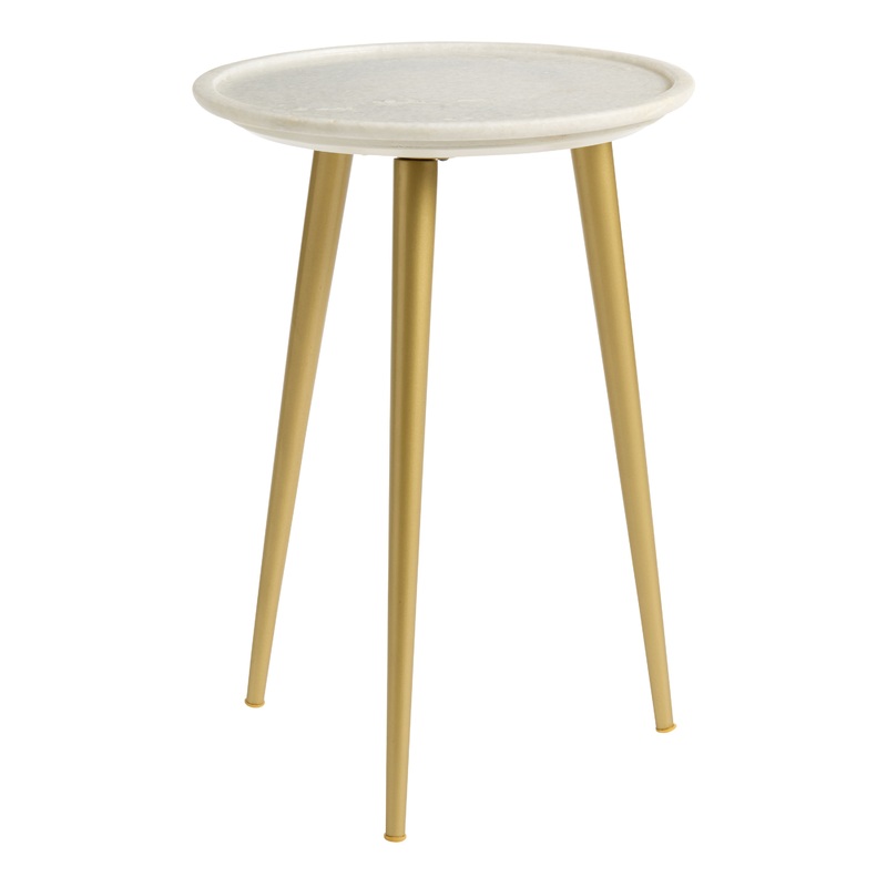 Valencia White Marble Top and Gold Metal Tripod Side Table